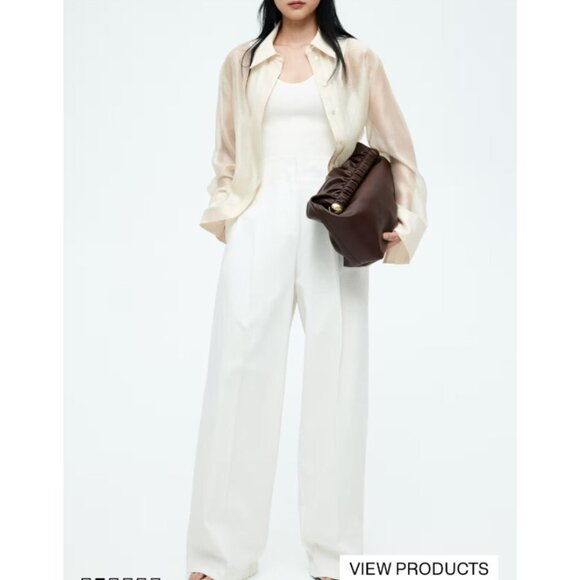 H&M Edition White Pleated Front Wide Leg Pants 12 - Picture 2 of 4